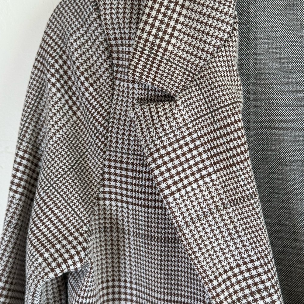 Brown Plaid 3/4 Length Sleeve Single Button Career Blazer Jacket Sz S - Picture 4 of 7